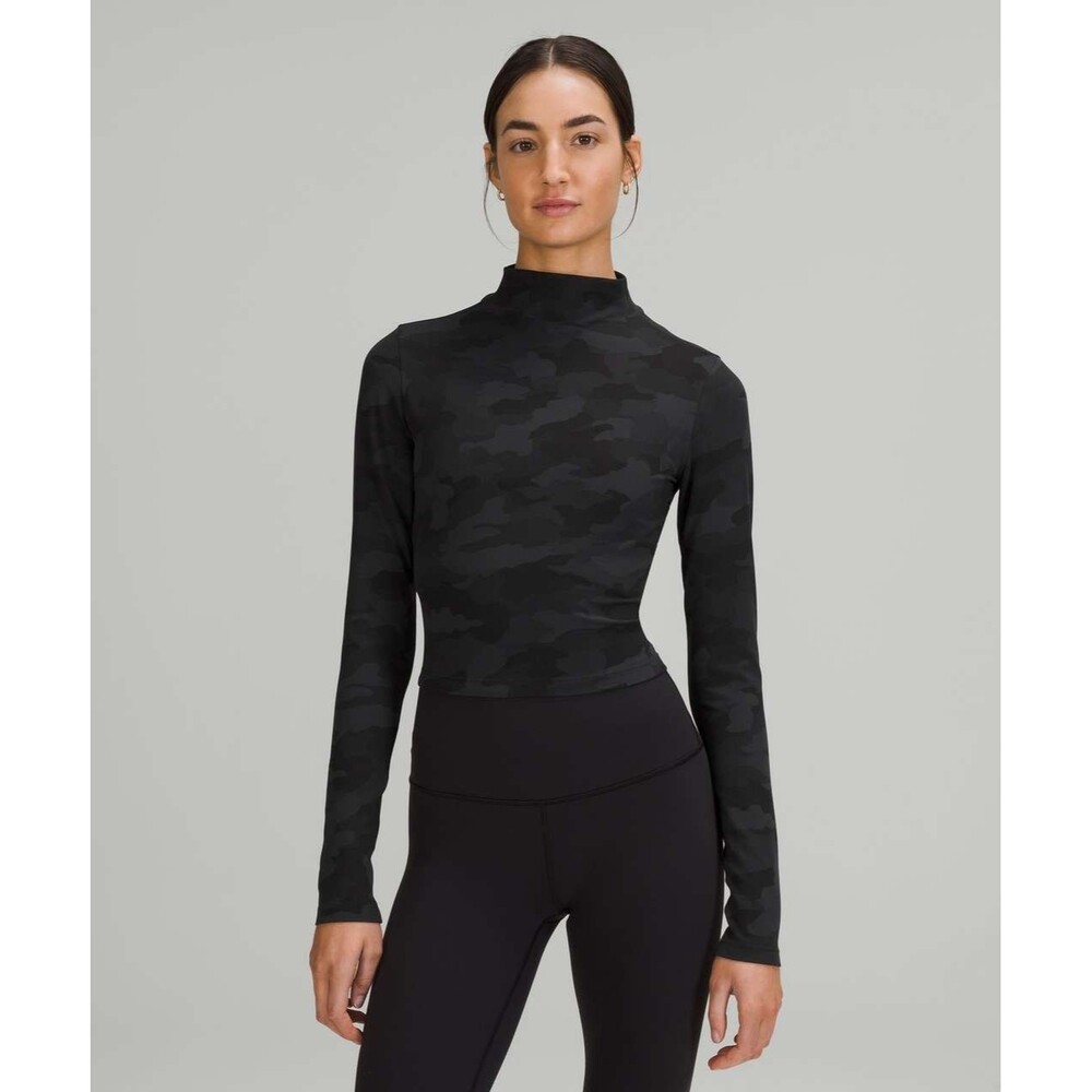 Lululemon All Aligned Mock Neck Long Sleeve Nulu Heritage Camo Deep Coal Multi 6